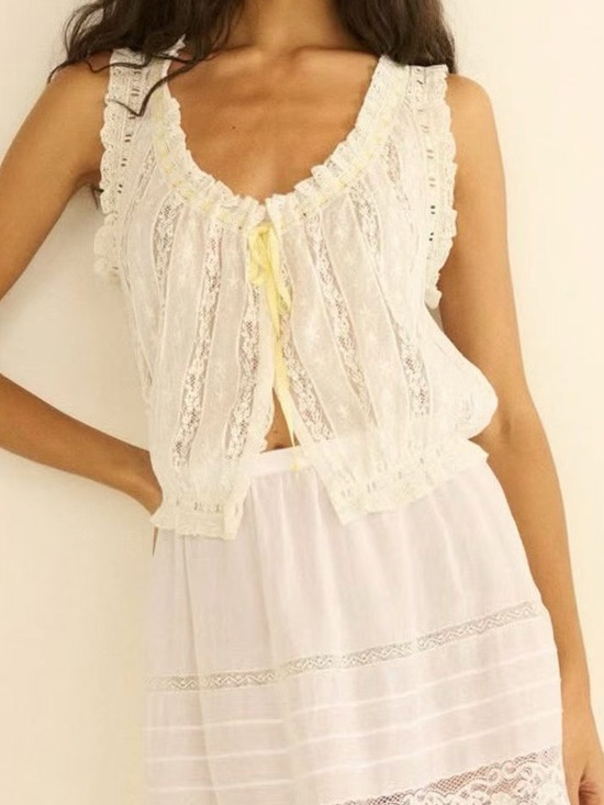 Doen Tops - Doen Vetiver Organic Cotton Voile Top Salt, S M